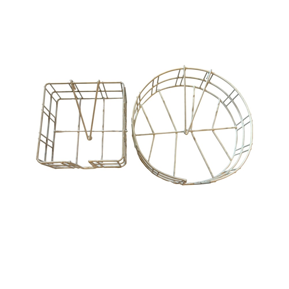 Vintage White Coated Wire Napkin Holder Set Square and Round Weighted Arm